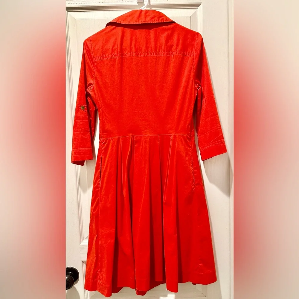5F Bergdorf Tory Burch 3/4 Sleeve Red Poplin A-line Dress ZB15